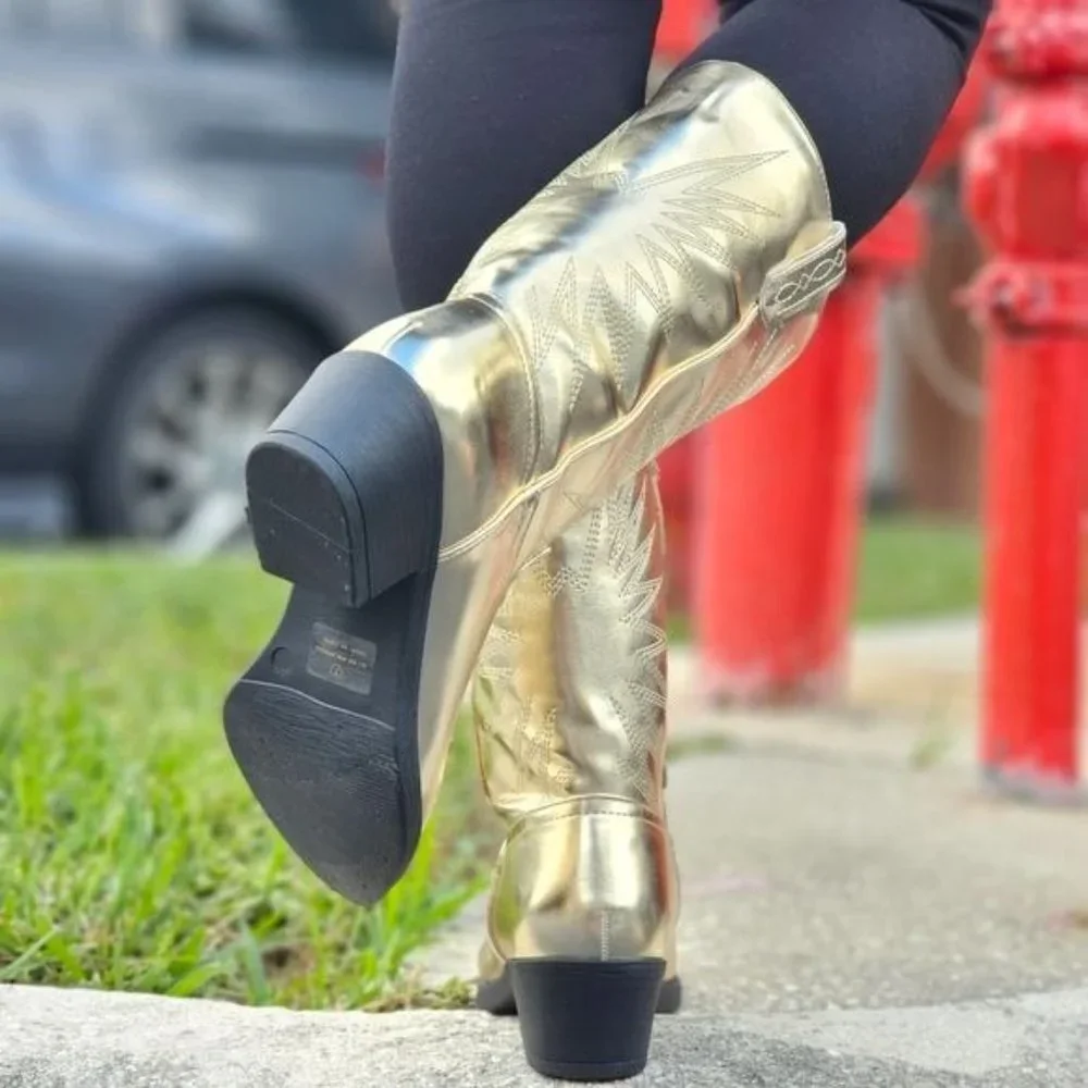 Women's Gold Metallic Western Cowboys Boots - Picture 5 of 7